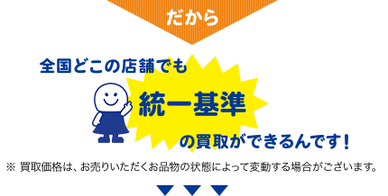 だから 全国どこの店舗でも 統一基準 の買取ができるんです！